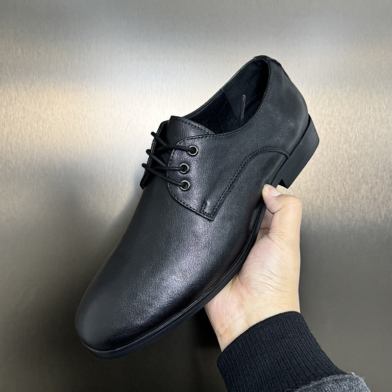 Men's Flat Head Commuter Derby Thin Bottom British Style Fashion Lace Men's Casual Leather Shoes