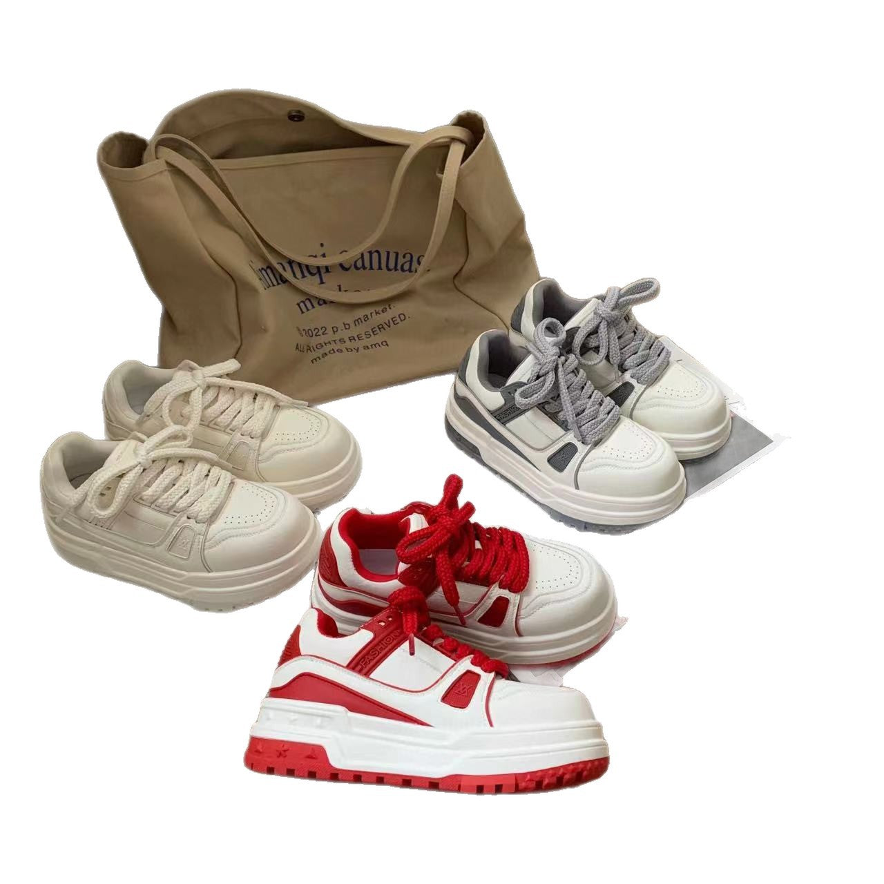 Women's Little Chubby V Home White Platform Height Increasing Four Sports Casual Shoes