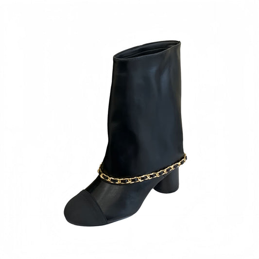 Classic Style Pantyhose Round Toe Thick Stitching Sleeve High Women's Leather Boots