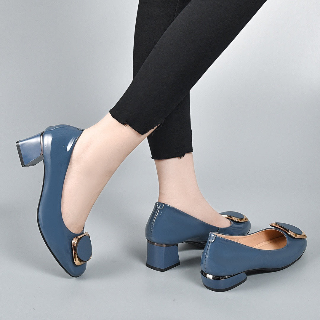 Women's Patent Shallow Mouth Pointed Toe Mid Women's Fashion Shoes