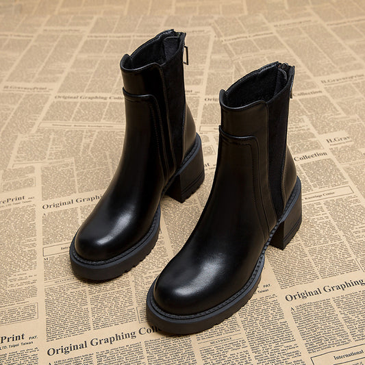 Women's Martin High Chunky Small High-grade Ankle Women's Leather Boots