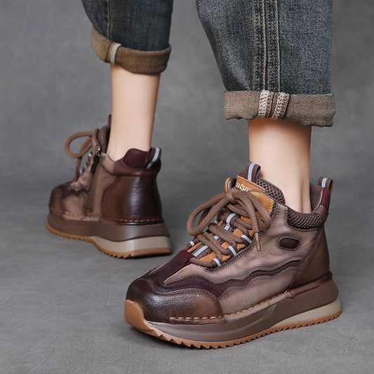 Women's Cowhide Retro Platform Autumn Versatile Color Sports Casual Shoes