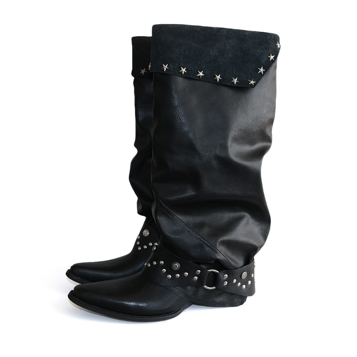 Rivet Pants Tube Hot Waste Soil Wind Black Thick Metal Women's Leather Boots