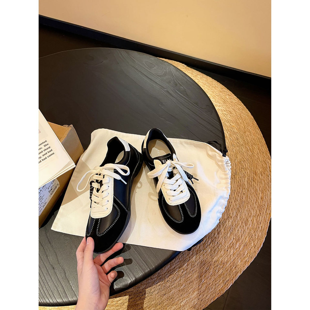 Women's Height Increasing Insole Genuine Lace Color Block Moral Training Autumn Women's Sports Shoes