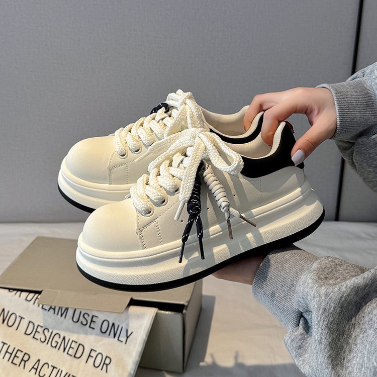 Cowhide Version Height Increasing Soft Platform White Female Women's Sports Shoes