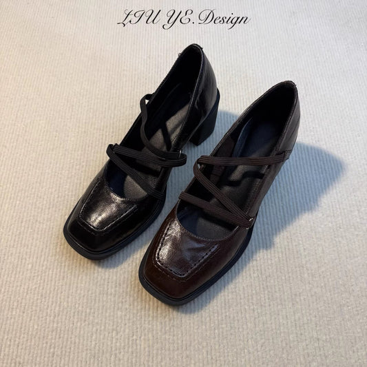 Women's Version Retro Commuter Genuine Black Chunky Mary Jane Beautiful Temperament Women's Fashion Shoes