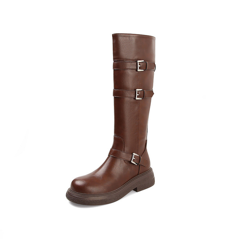 Women's Platform Knee-high Western Cowboy Tall Knight Waste Soil Round Head Heels