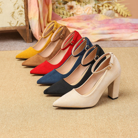 Women's Size Pointed Toe Chunky Suede Pumps Heels