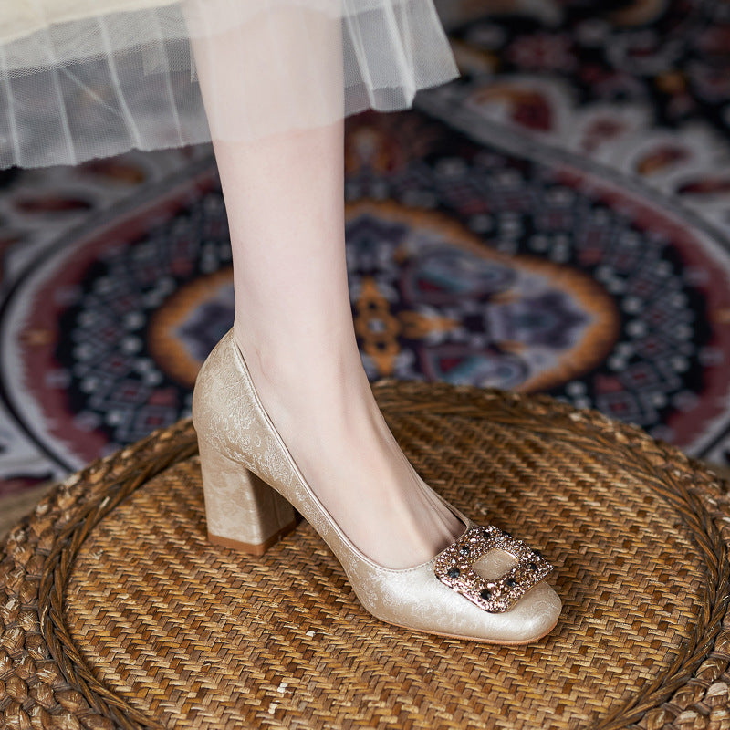 Square Toe Chunky High Large Size Plus Sizes Wedding Banquet Women's Fashion Shoes