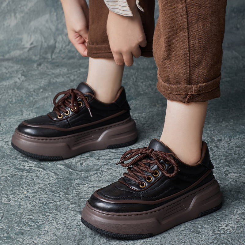 Women's Autumn Cowhide British Handmade Platform Board Men's Shoes
