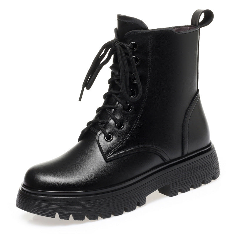 Women's Lined Padded Warm Keeping Northeast Fur Integrated Short Women's Leather Boots