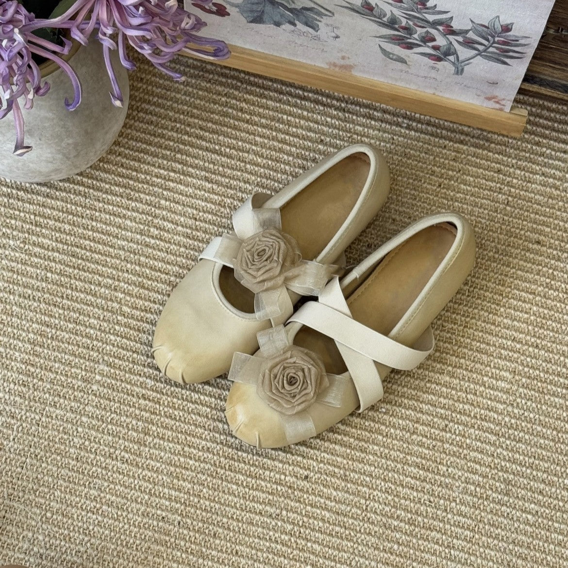 French Flat Flower Mandarin Duck Shallow Mouth Pumps Female Summer Women's Fashion Shoes