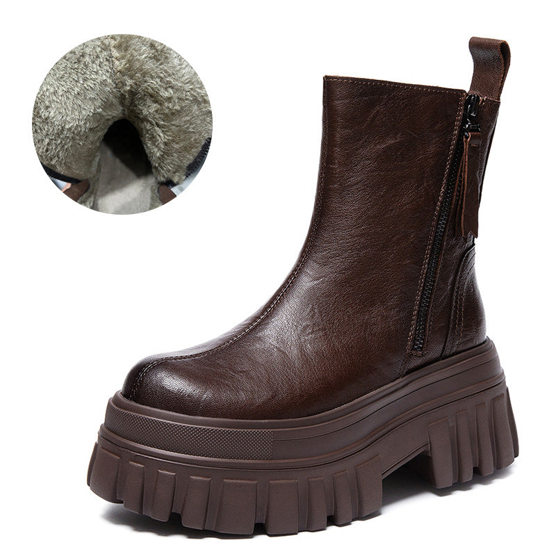 Women's Fashion Genuine Clutch Pattern Double Zipper Small Women's Leather Boots