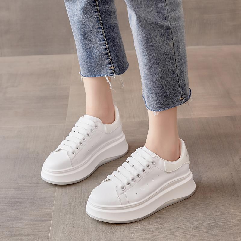 Women's Four High Quality Real Cowhide Platform Mcqueen Board Casual Shoes