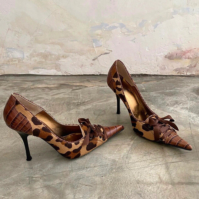 Women's Pointed Stiletto High Summer Niche Leopard Print Heels