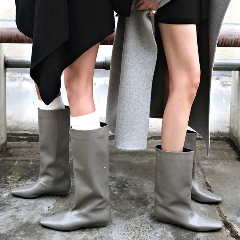 Women's Version Korean Simple Square Toe Temperament Low Knight Female Boots
