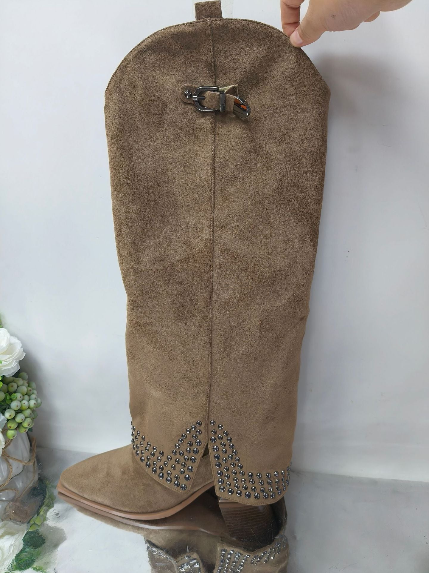 Pointed Toe Belt Lock Pants Large Size Fashion Decorative Rivets Boots