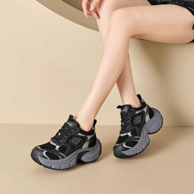 Women's White Platform Dad Spring Mesh Breathable Retro Lightweight Height Men's Shoes