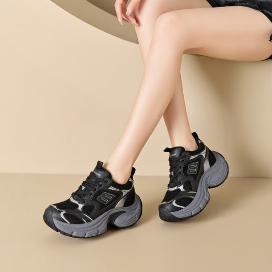 Women's White Platform Dad Spring Mesh Breathable Retro Lightweight Height Men's Shoes