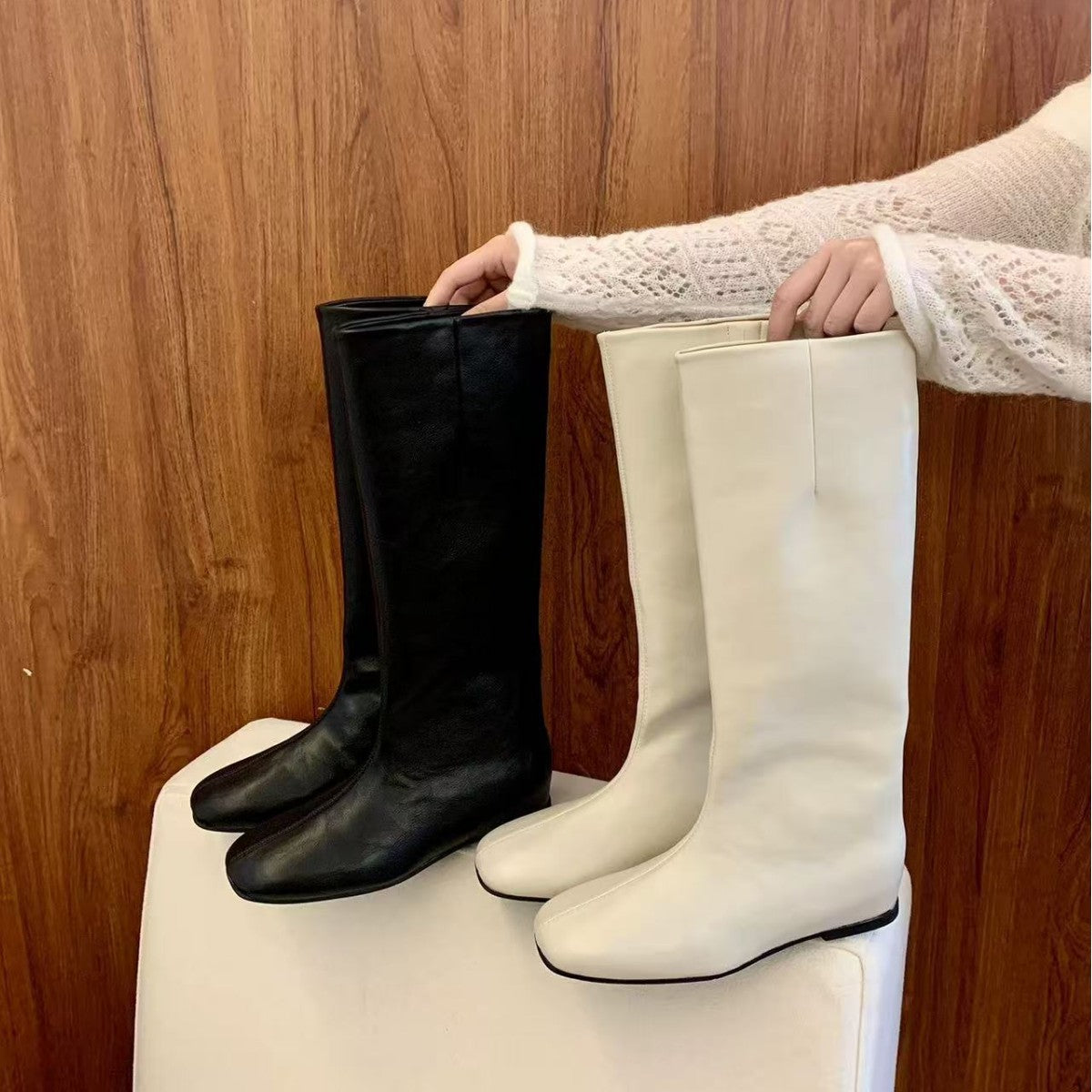 Insole French Beige Long Biker Female Autumn Square Head Skinny Boots