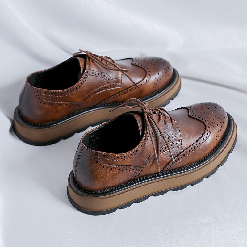 Men's Round Toe Brogue Fashion Business Formal Leather Shoes