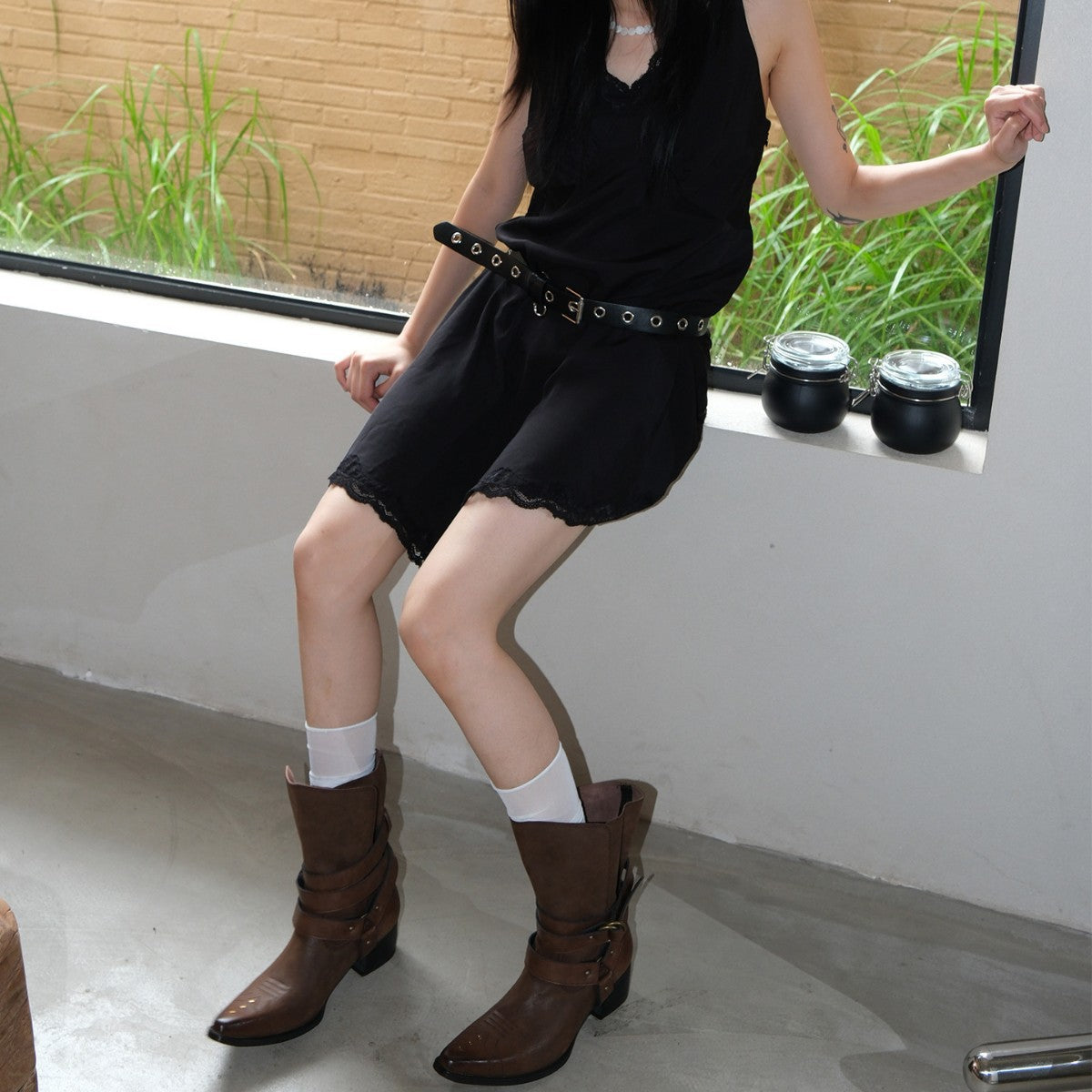 Western Cowboy British Style Spring Retro Easy Matching Metal Boots