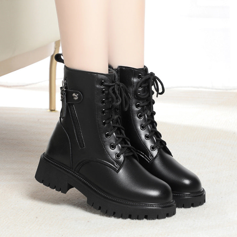 Women's Veet Padded Plus Size Platform Ankle Sheepskin Fur Integrated Women's Leather Boots