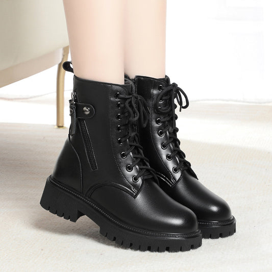 Women's Veet Padded Plus Size Platform Ankle Sheepskin Fur Integrated Women's Leather Boots