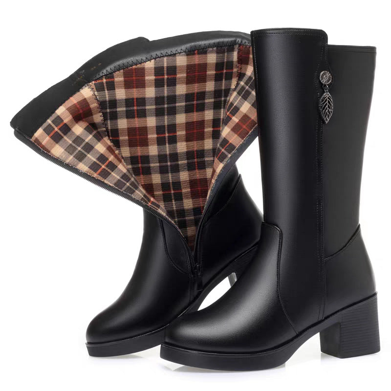 Women's Genuine Middle Tube Female Mother Cotton Short Thick Soft Bottom Boots