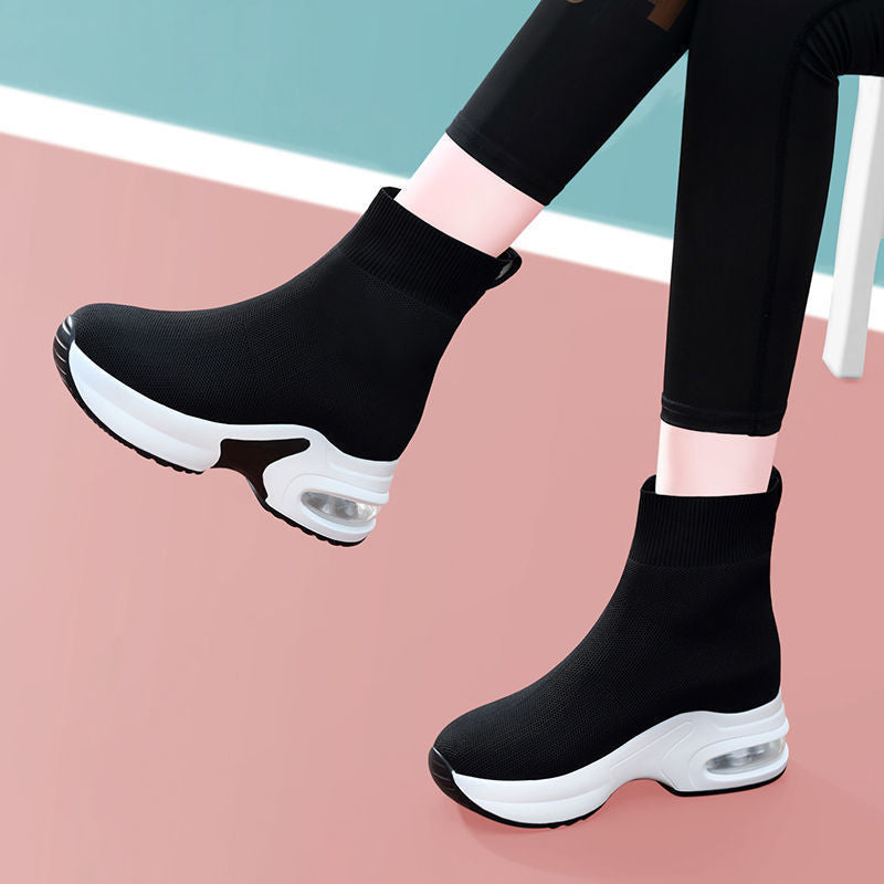 Women's Stretch Sock Single Short Height Increasing Insole Women's Leather Boots
