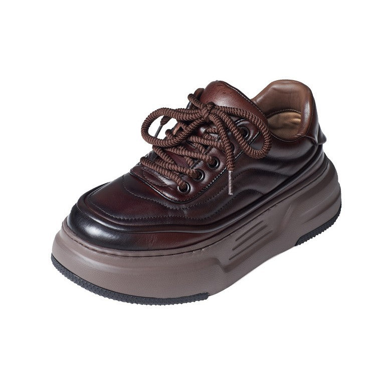 Women's Autumn Cowhide British Handmade Platform Board Men's Shoes