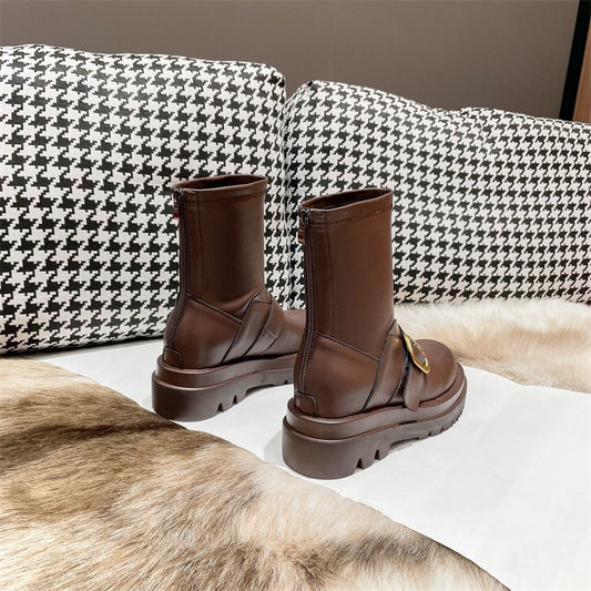 Women's Hight Increasing Martin Fashionable Super Popular Thin Trendy Women's Leather Boots