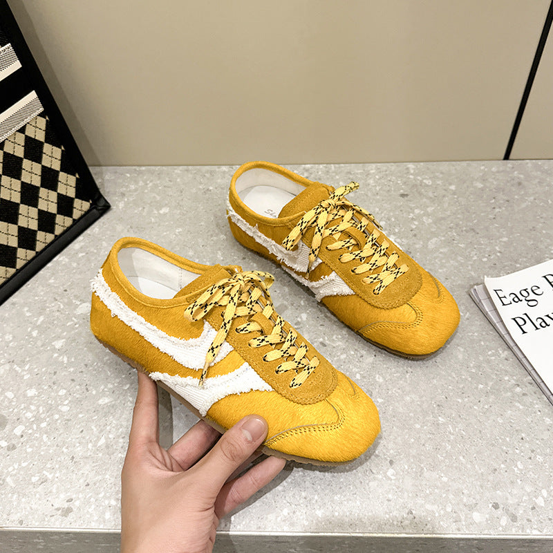 Women's Genuine Real Horse Fur Leopard Print Argan Retro Contrast Color Women's Sports Shoes