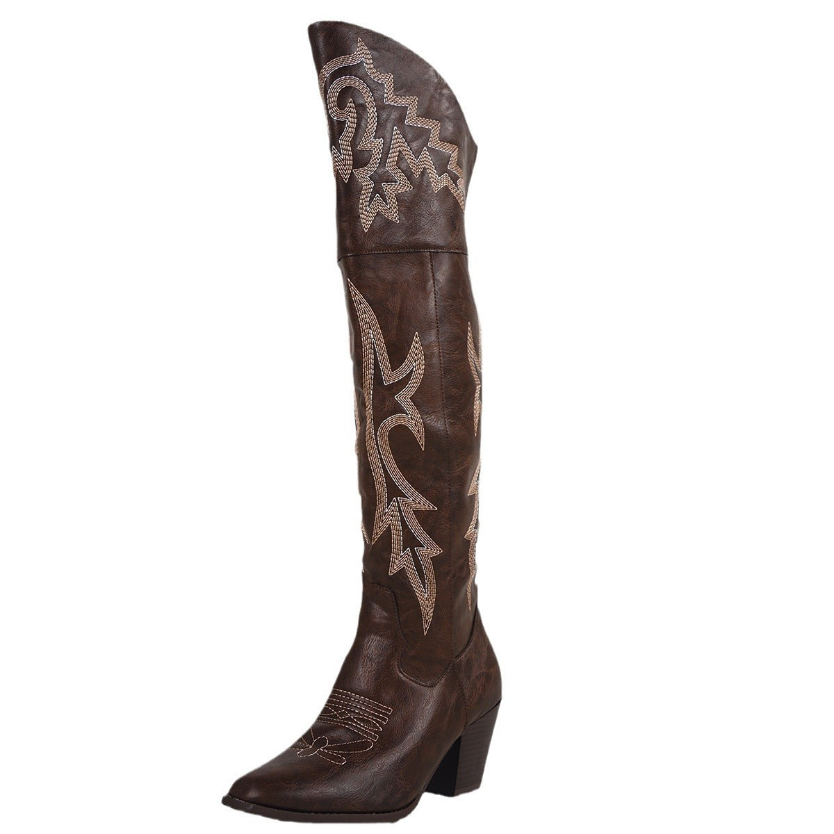 Women's Large Size Long Western Cowboy Knight Over Women's Leather Boots