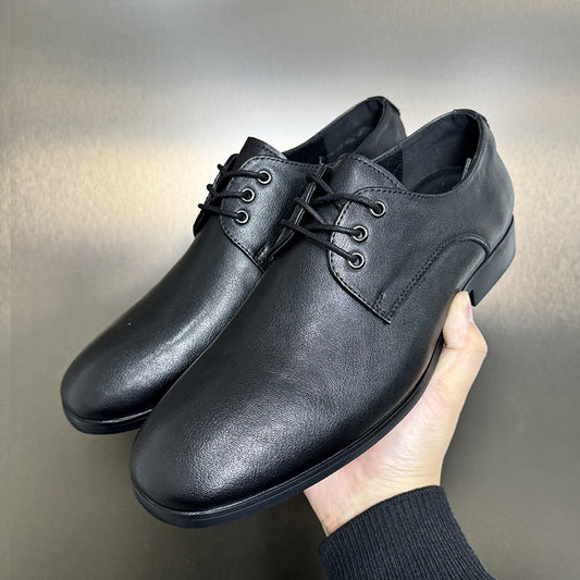 Men's Flat Head Commuter Derby Thin Bottom British Style Fashion Lace Men's Casual Leather Shoes