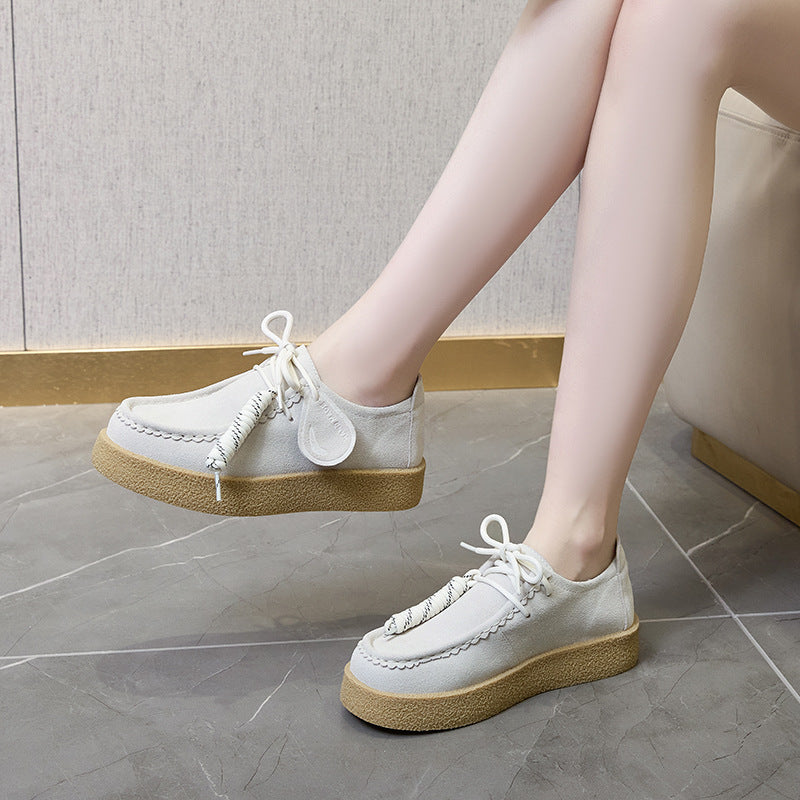 Women's & Men's Platform Muffin Kangaroo Round Toe British Leather Shoes