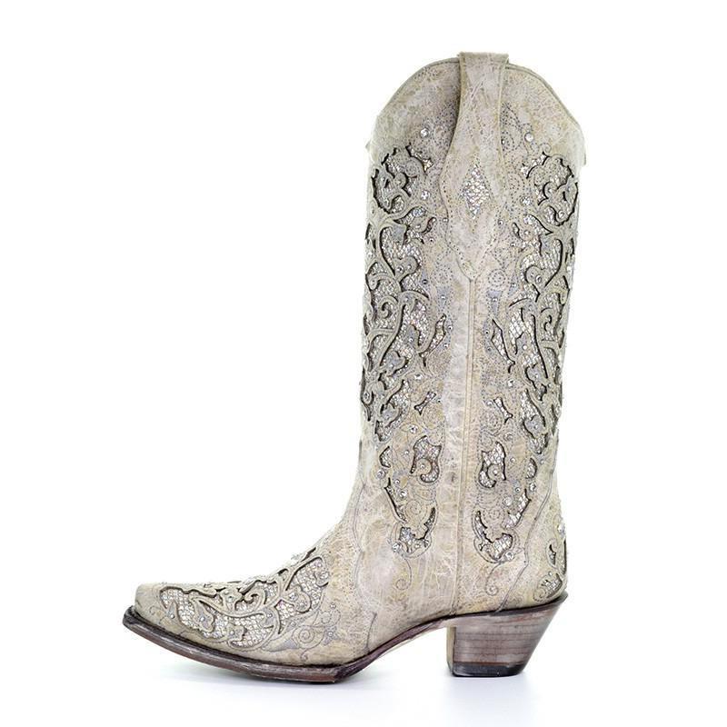 Spring Chunky Middle Rhinestone Decorative High Women's Leather Boots