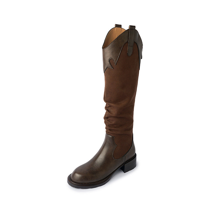 Women's Western Cowboy Riding Plus Veet Below The Knee V Cut Women's Leather Boots