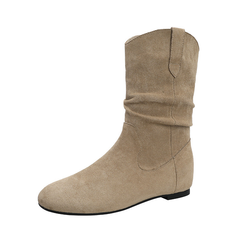 Women's Increasing Insole Soft Bottom Western Cowboy Round Women's Leather Boots