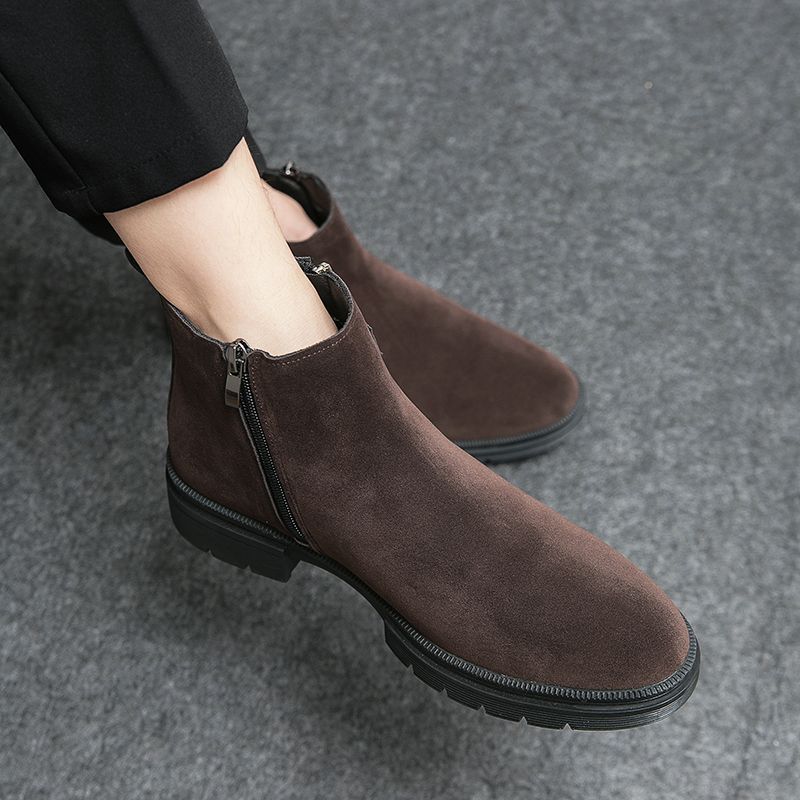 Men's Style Pointed Toe Inner Height Increasing British Suede Winter Men's Martin Boots
