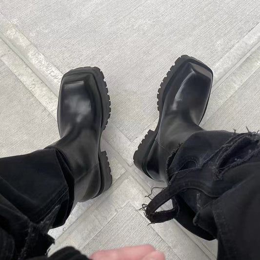 Women's & Men's Squared Head Platform Chelsea Niche Ankle Women's Leather Boots