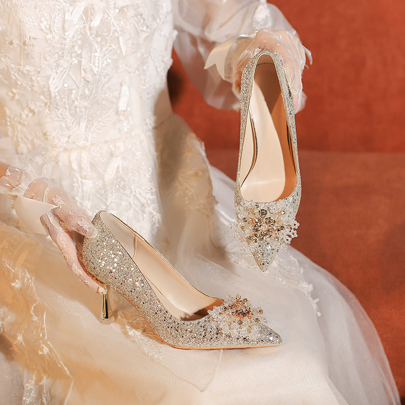 Women's Crystal Bridesmaid Two-way Stiletto High Bridal Plus Size Heels