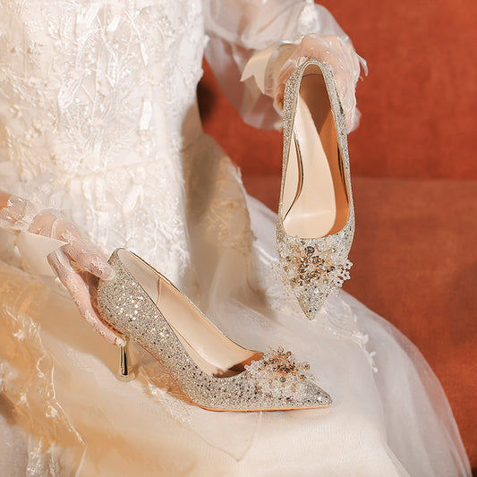 Women's Crystal Bridesmaid Two-way Stiletto High Bridal Plus Size Heels