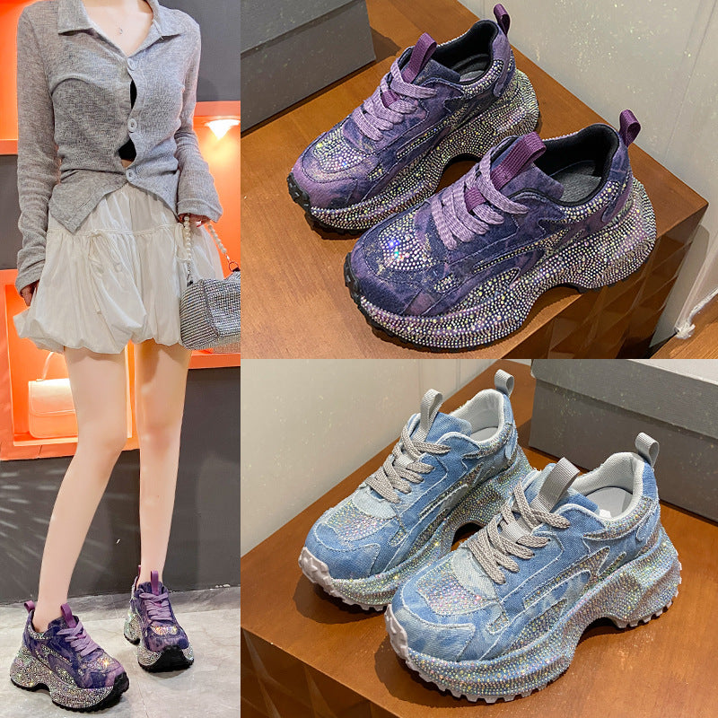 Women's Large Size Rhinestone Thick Bottom Fried Women's Sports Shoes