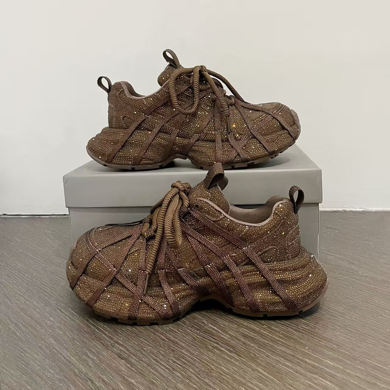 Women's Korean Style Platform Dad Full Diamond Sports Casual Shoes