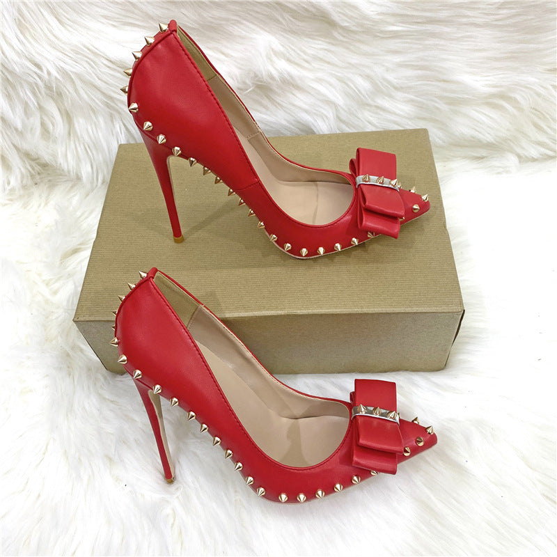 Women's Bowknot High Stiletto Sexy Pointed Shallow Mouth Men's Shoes