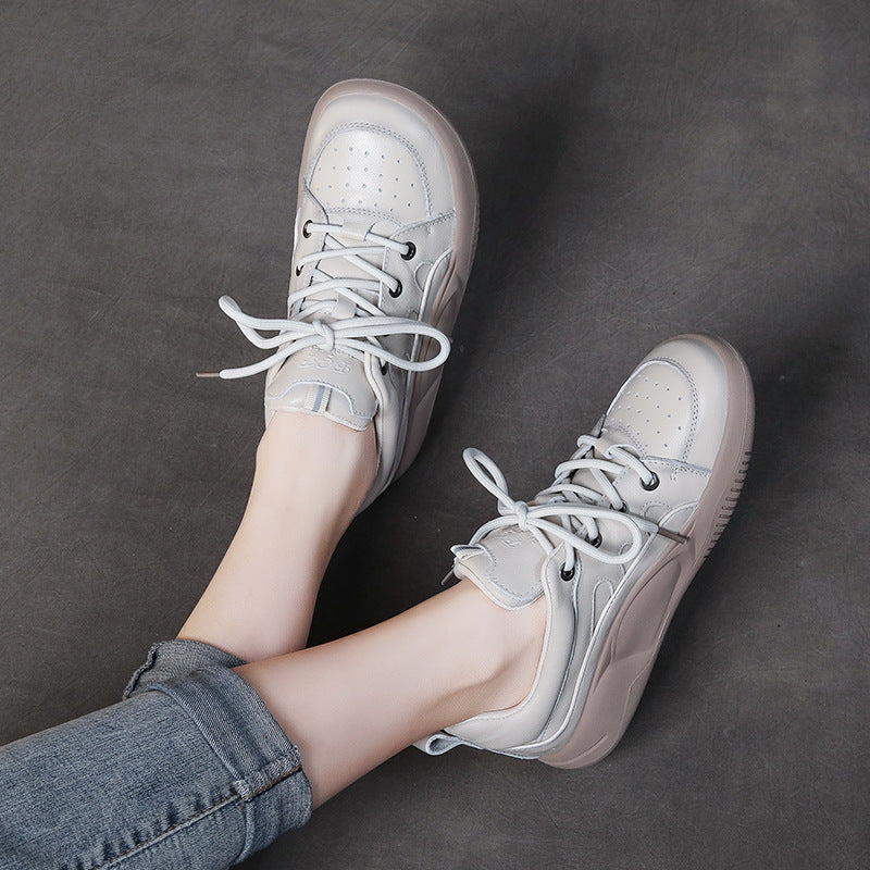 Women's Lace Up Handmade Genuine Flat Sports Wind Soft Bottom Women's Casual Shoes