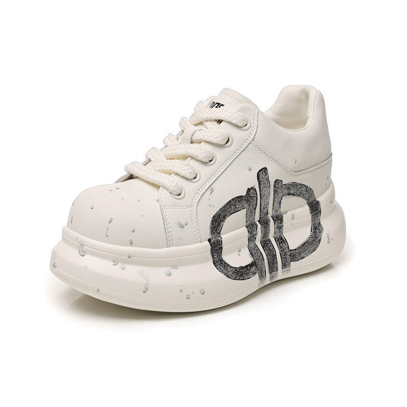 Women's Bottom Height Increasing Insole White Spring Sports Casual Shoes