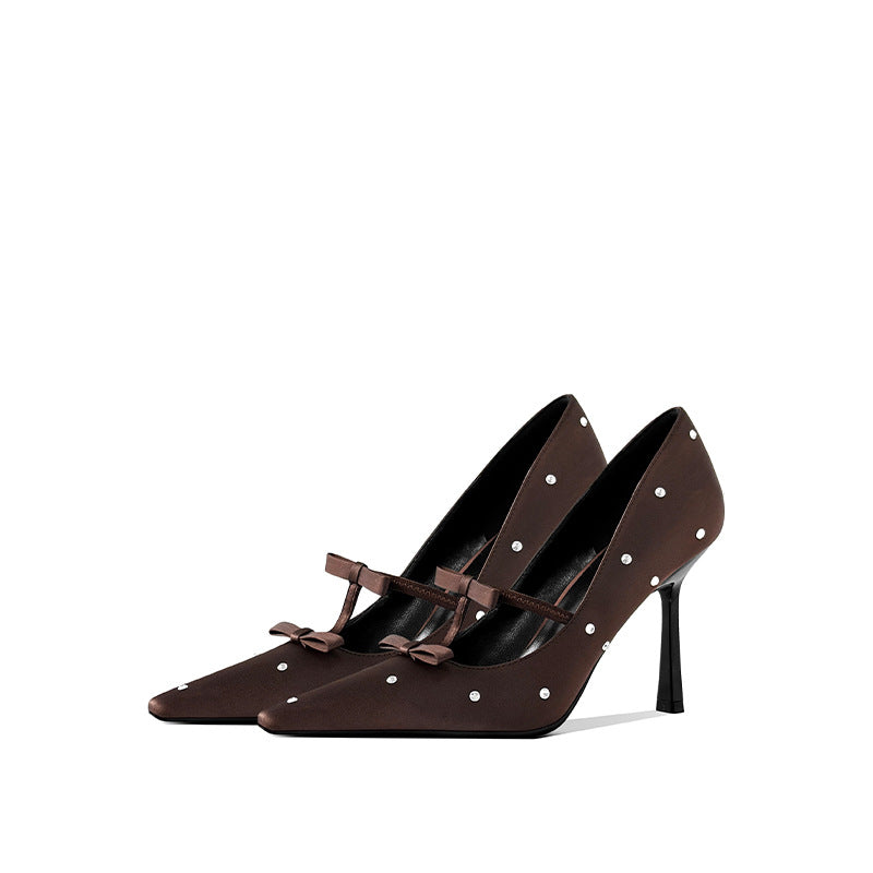 Women's Style Temperament Bow Black Crystal Pumps Women's Shoes