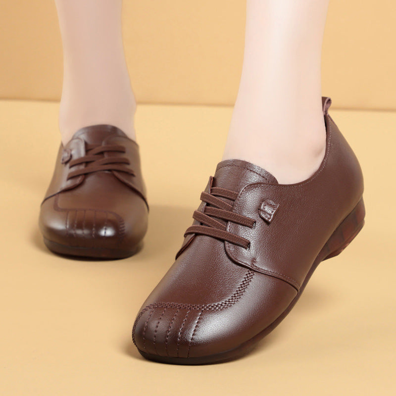 Women's Genuine Soft Bottom Mom Pumps Flat Comfort Beef Tendon Leather Shoes